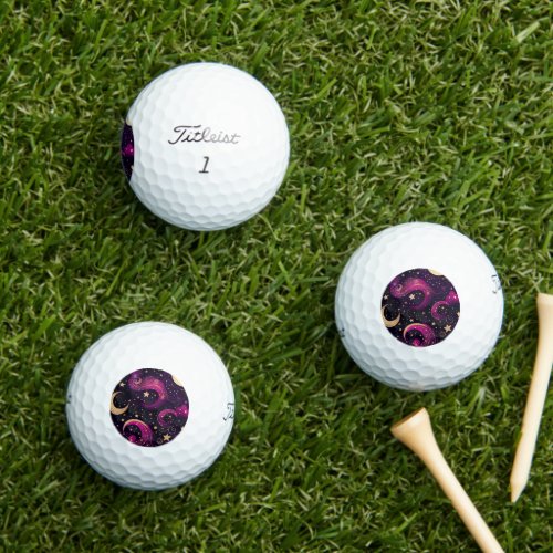 Mystical Purple and Magical Yellow Galaxy Stars Golf Balls