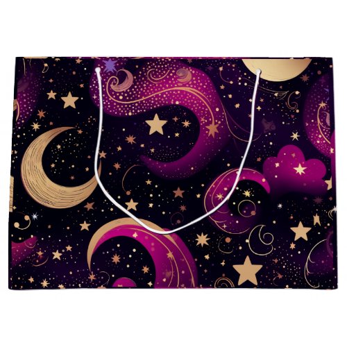 Mystical Purple and Magical Yellow Galaxy Stars Large Gift Bag