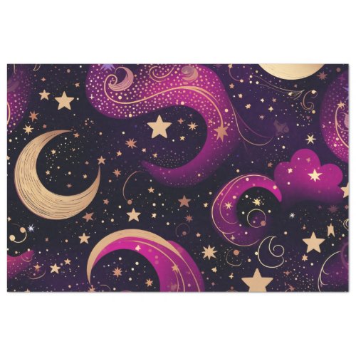 Mystical Purple and Magical Yellow Galaxy Stars Tissue Paper
