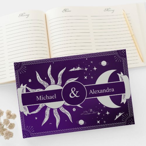  Mystical Purple and Silver Sun Moon Wedding Guest Book
