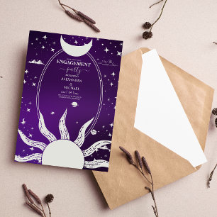 Mystical Purple and Silver Sun Moon Wedding Invitation