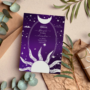 Mystical Purple and Silver Sun Moon Wedding Invitation