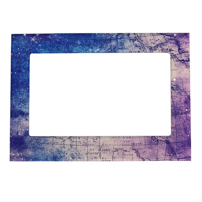 Mystical Purple Celestial World Map Magnetic Frame (Front)