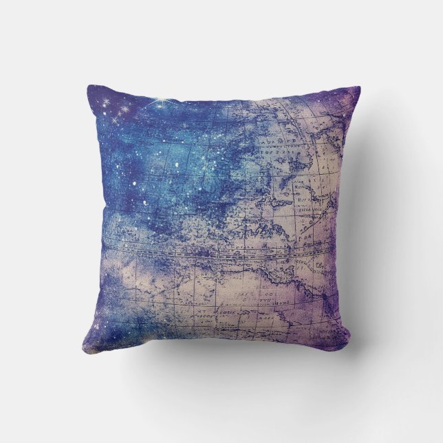 Mystical Purple Celestial World Map Throw Pillow (Back)