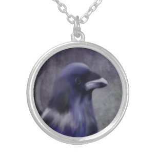 Mystical Purple Crow Silver Plated Necklace