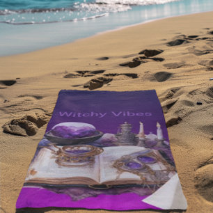 Mystical Purple Crystal and Tarot Inspired Design Beach Towel