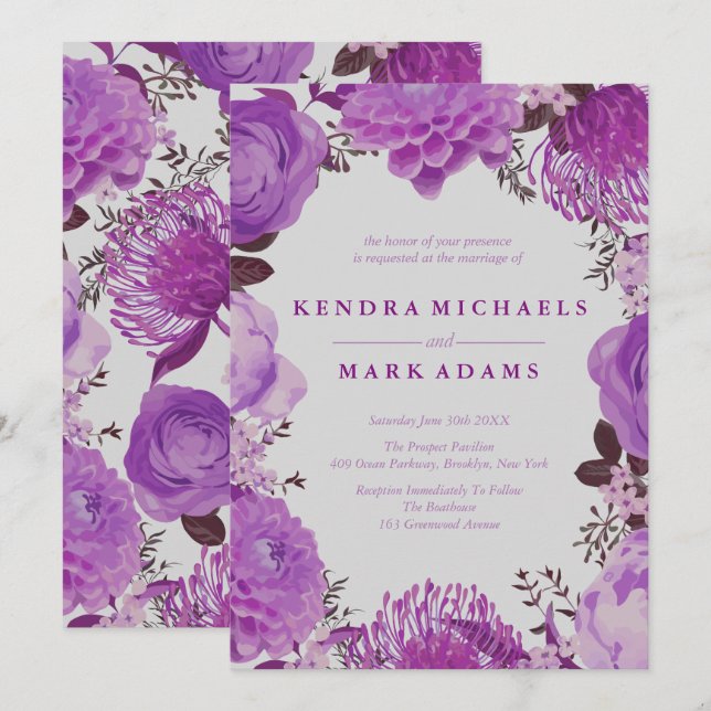 Mystical Purple Floral Wreath Invitations (Front/Back)