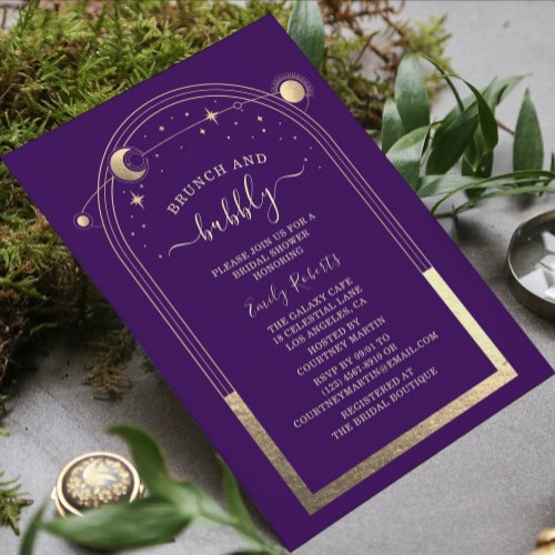 Mystical Purple Gold Celestial Bridal Shower Invitation