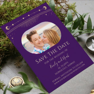Mystical Purple Gold Celestial Wedding Photo Save The Date