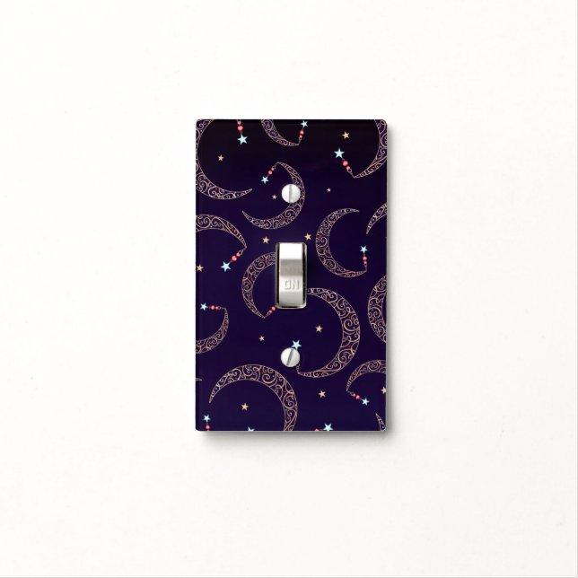 Mystical Purple Gold Filigree Moon Celestial Light Switch Cover (In Situ)