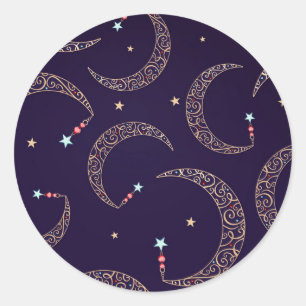 Mystical Purple Gold Filigree Moon Celestial Party Classic Round Sticker