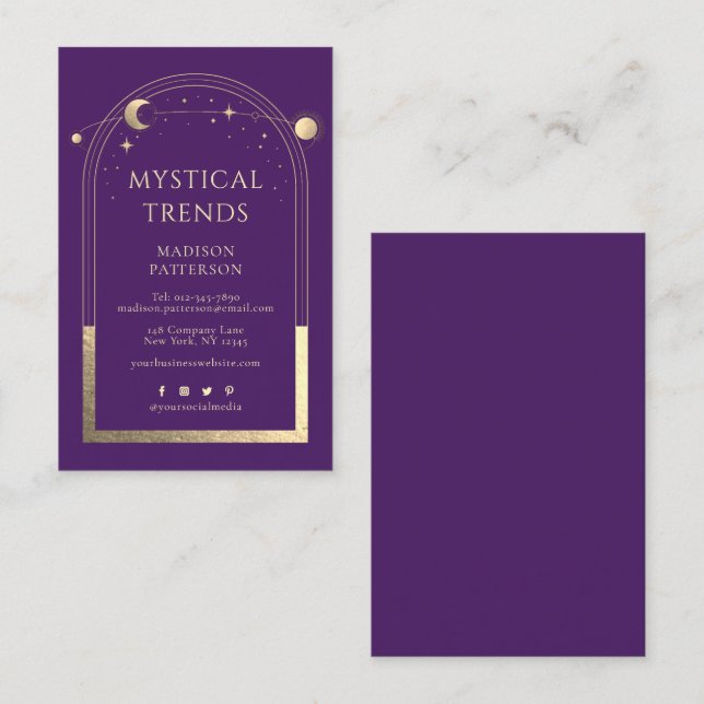 Mystical Purple Gold Sun Moon Astronomy Space Business Card (Front/Back)