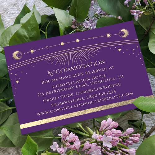 Mystical Purple Gold Sun Moon Stars Accommodation Enclosure Card