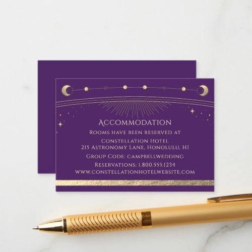 Mystical Purple Gold Sun Moon Stars Accommodation Enclosure Card