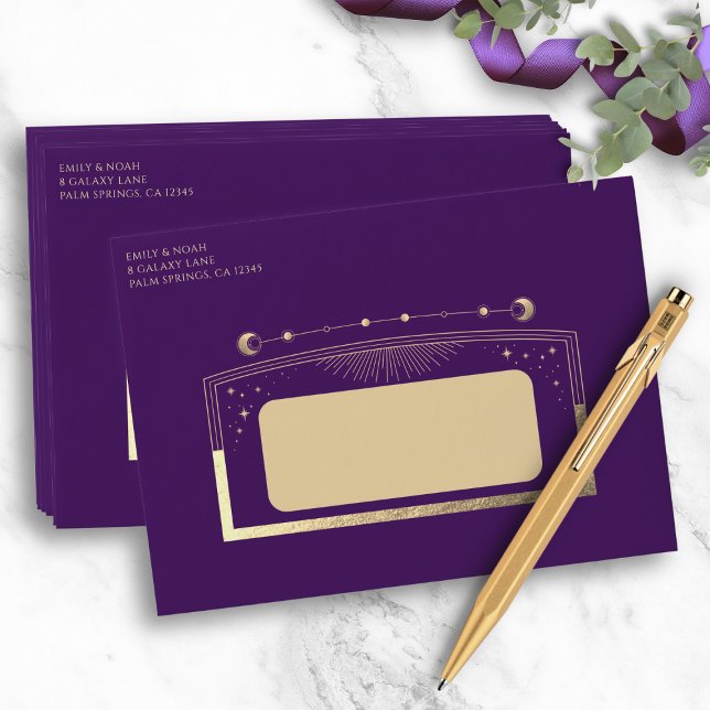 Mystical Purple Gold Sun Moon Stars Wedding Envelope (Creator Uploaded)