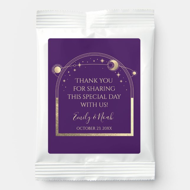 Mystical Purple Gold Sun Moon Stars Wedding Margarita Drink Mix (Front)