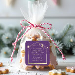 Mystical Purple Gold Sun Moon Stars Wedding Square Sticker<br><div class="desc">Mystical Purple Gold Sun Moon Stars Astronomy Celestial Cosmic Galaxy Space Wedding Favor Stickers features a gold sun, moon and stars frame on a purple background. Personalized with a "Thank You" message. Perfect for wedding and party favors. Personalize by editing the text in the text boxesprovided. Designed for you by...</div>