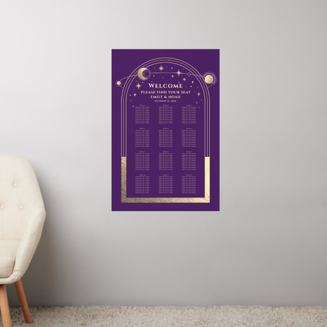 Mystical Purple Gold Sun Moon Stars Wedding Wall Decal (Living Room 2)