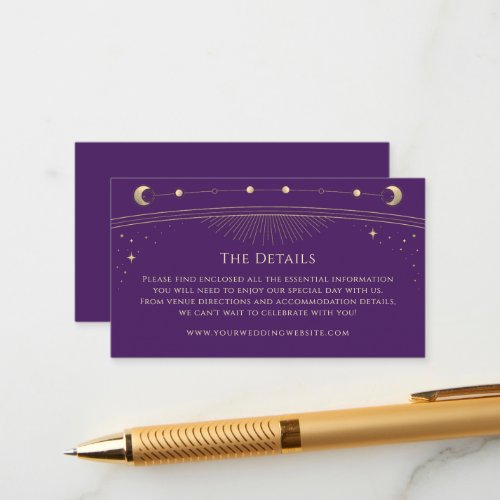 Mystical Purple Gold Wedding Details Sun Moon Star Enclosure Card