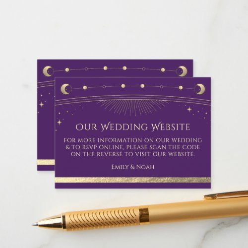 Mystical Purple Gold Wedding Website RSVP QR Code Enclosure Card