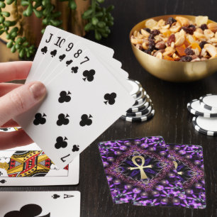 Mystical Purple Golden Ankh Fractal Art Tapestry Poker Cards