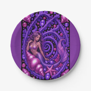Mystical Purple Mermaid Fantasy Art Magical Ocea Paper Plates