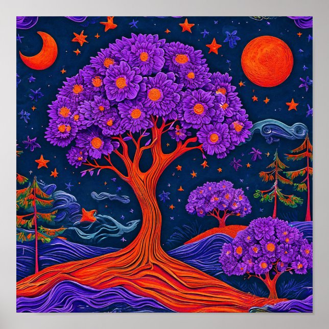 Mystical Purple Tree Dreamlike Fantasy Wall Art (Front)