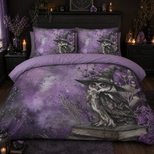 Mystical Purple Witchy Owl Art Pillow Case