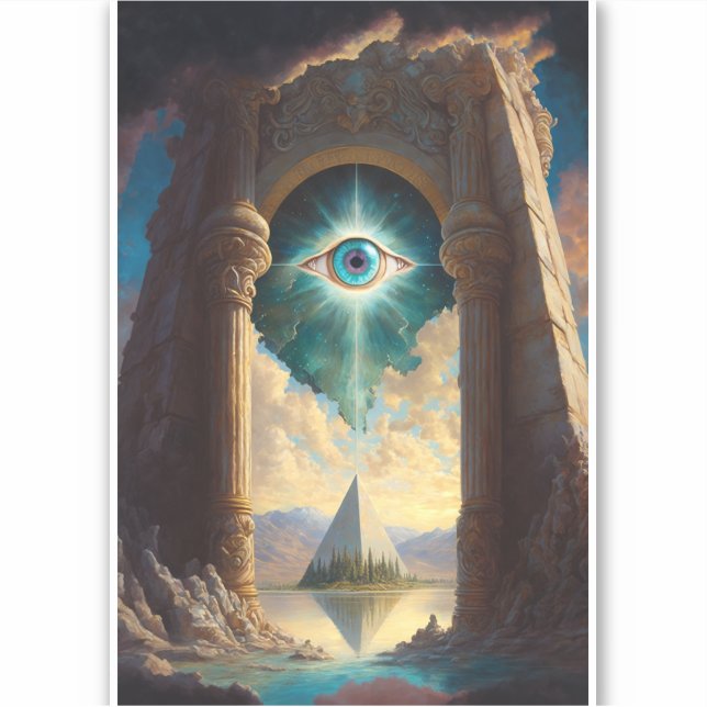 Mystical Pyramid Eye Art Sticker (Front)
