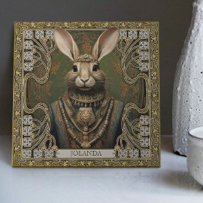 Mystical Rabbit Spirit Tribal Adornments Ceramic Tile
