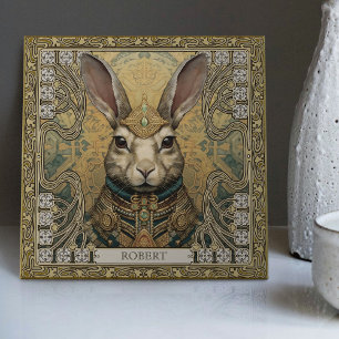 Mystical Rabbit Spirit Tribal Adornments Ceramic Tile