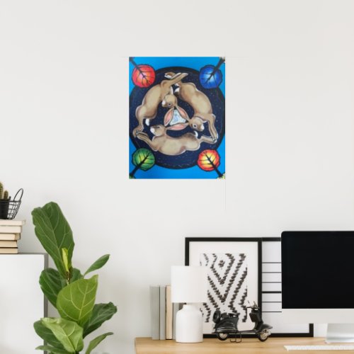 Mystical Rabbit Trio Four Seasons Blue Moon Poster