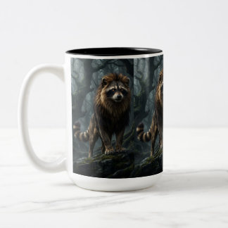 Mystical Raccoon Lion – Amber-Eyed Forest Fantasy Two-Tone Coffee Mug