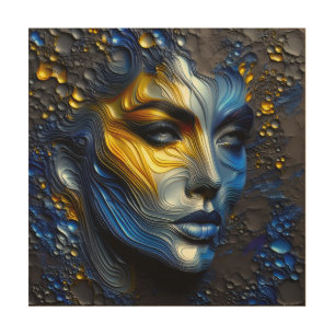 Mystical Radiance - An Embossed Female Face Wood Wall Art