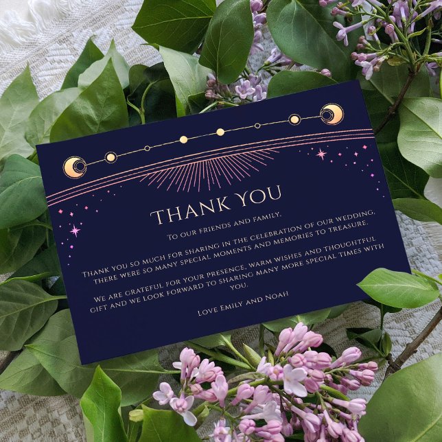 Mystical Rainbow Blue Sun Moon Stars Photo Wedding Thank You Card (Creator Uploaded)