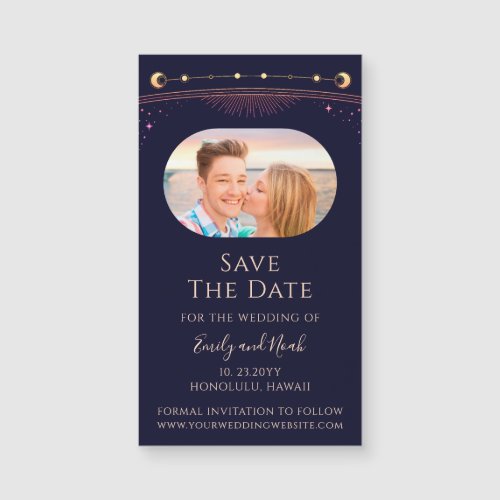 Mystical Rainbow Blue Sun Moon Stars Save The Date