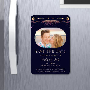 Mystical Rainbow Blue Sun Moon Stars Save The Date Magnet