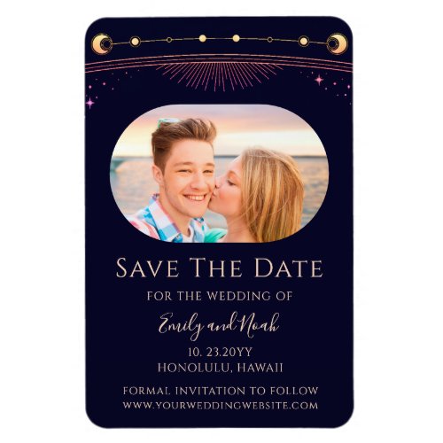 Mystical Rainbow Blue Sun Moon Stars Save The Date Magnet