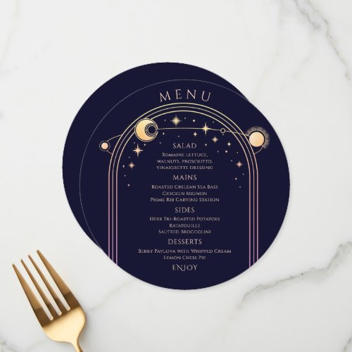 Mystical Rainbow Blue Sun Moon Stars Space Wedding Menu