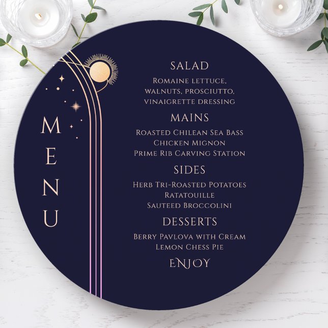 Mystical Rainbow Blue Sun Moon Stars Space Wedding Menu (Creator Uploaded)