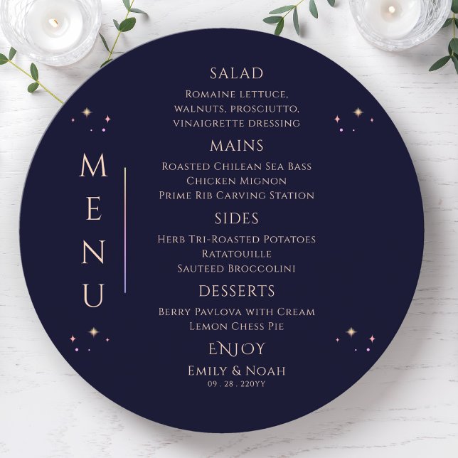 Mystical Rainbow Blue Sun Moon Stars Space Wedding Menu (Creator Uploaded)