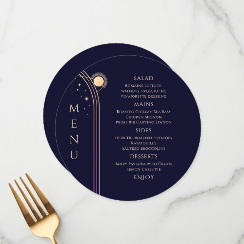 Mystical Rainbow Blue Sun Moon Stars Space Wedding Menu