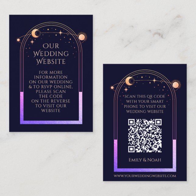Mystical Rainbow Blue Wedding Website RSVP QR Code Enclosure Card (Front/Back)