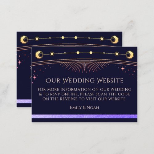 Mystical Rainbow Blue Wedding Website RSVP QR Code Enclosure Card