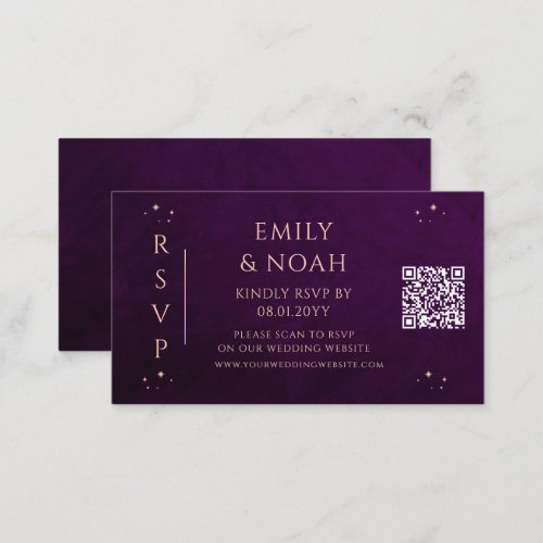 Mystical Rainbow Deep Plum Budget QR Code RSVP Enclosure Card