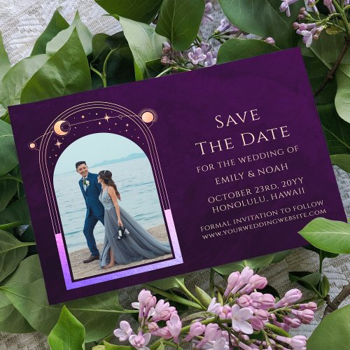 Mystical Rainbow Deep Plum Sun Moon Star Space Save The Date