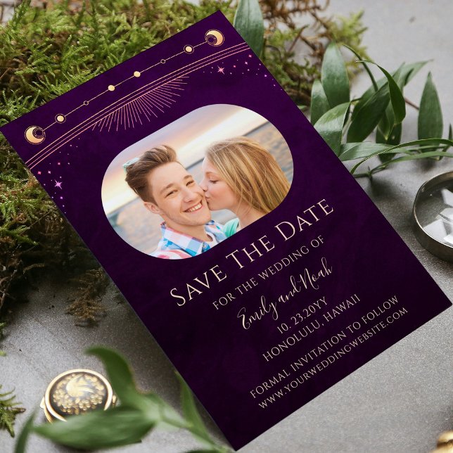 Mystical Rainbow Deep Plum Sun Moon Star Space Save The Date (Creator Uploaded)