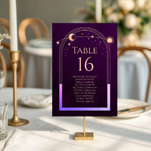 Mystical Rainbow Deep Plum Sun Moon Stars Space Table Number