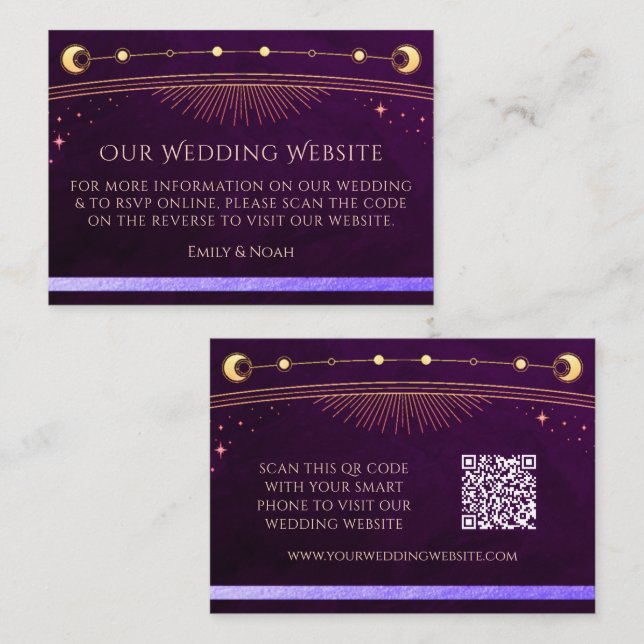Mystical Rainbow Deep Plum Website RSVP QR Code Enclosure Card (Front/Back)