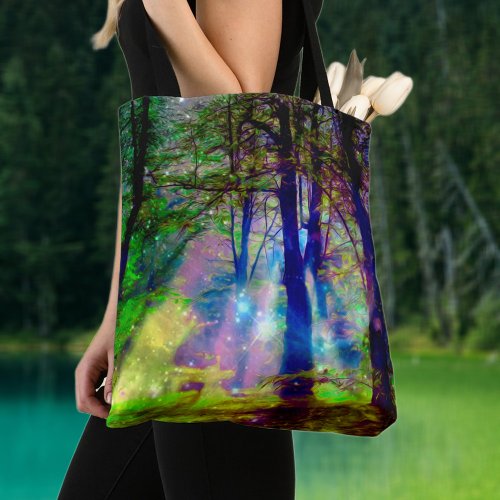 Mystical Rainbow Forest Trees Tote Bag
